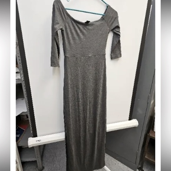 NWOT Love Cameron Los Angeles gray Medium very long dress with slits up sides - Picture 1 of 8